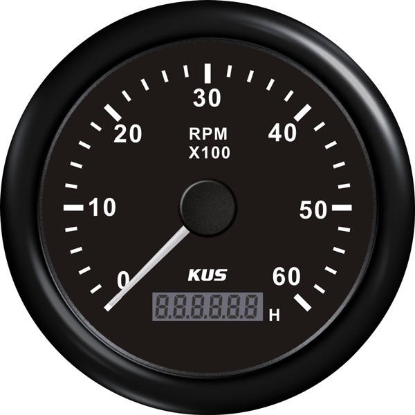 KUS Drehzahlmesser für Dieselmotoren 0-6000 U/min mit Betriebsstundenzähler 12/24V schwarz