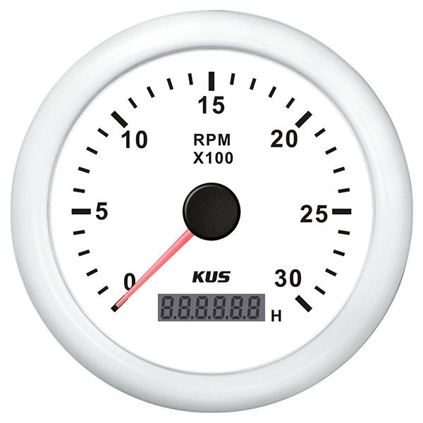 KUS Drehzahlmesser mit Betriebsstundenzähler f.Dieselmot. 0-3000U/min 0,5-250 12/24V D=85mm weiss