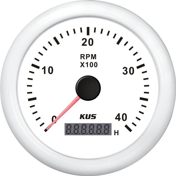 KUS Drehzahlmesser mit Betriebsstundenzähler f.Dieselmot. 0-4000U/min 0,5-250 12/24V D=85mm weiss