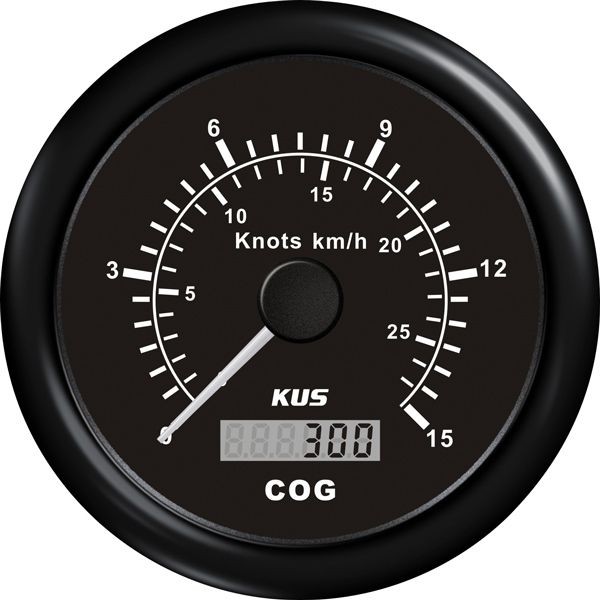 KUS Anzeige GPS Geschwindigkeit 0-15 Knoten D=85mm 12/24V schwarz