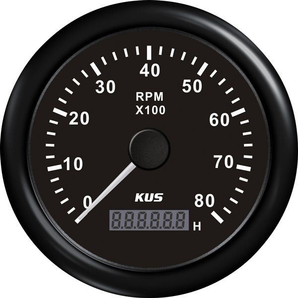 KUS Drehzahlmesser mit Betriebsstundenzähler f.Benzinmotoren 0-8000U/min 1-10p 12/24V D=85mm schwarz