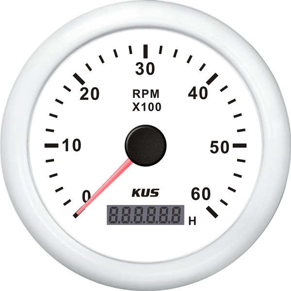 KUS Drehzahlmesser für Dieselmotoren 0-6000 U/min mit Betriebsstundenzähler 12/24V weiss