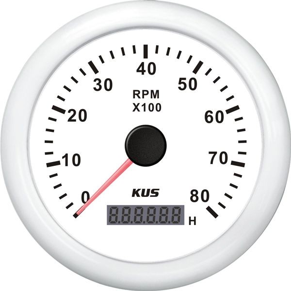 KUS Drehzahlmesser mit Betriebsstundenzähler f.Benzinmotoren 0-8000U/min 1-10p 12/24V D=85mm weiss