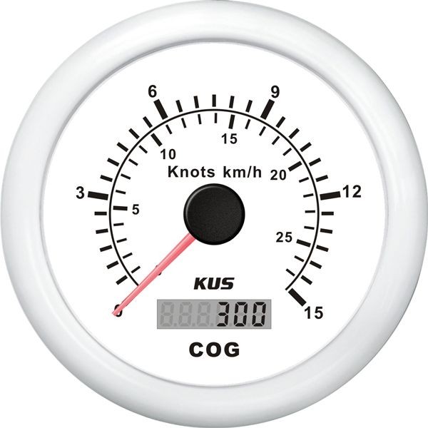 KUS Anzeige GPS Geschwindigkeit 0-15 Knoten D=85mm 12/24V weiss