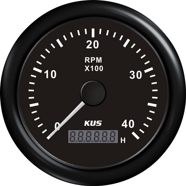 KUS Drehzahlmesser mit Betriebsstundenzähler f.Dieselmot. 0-4000U/min 0,5-250 12/24V D=85mm schwarz